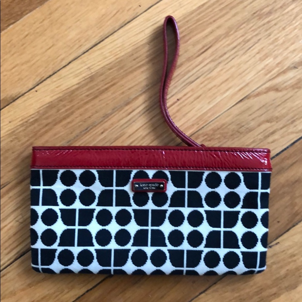 Kate Spade canvas clutch with patent leather trim